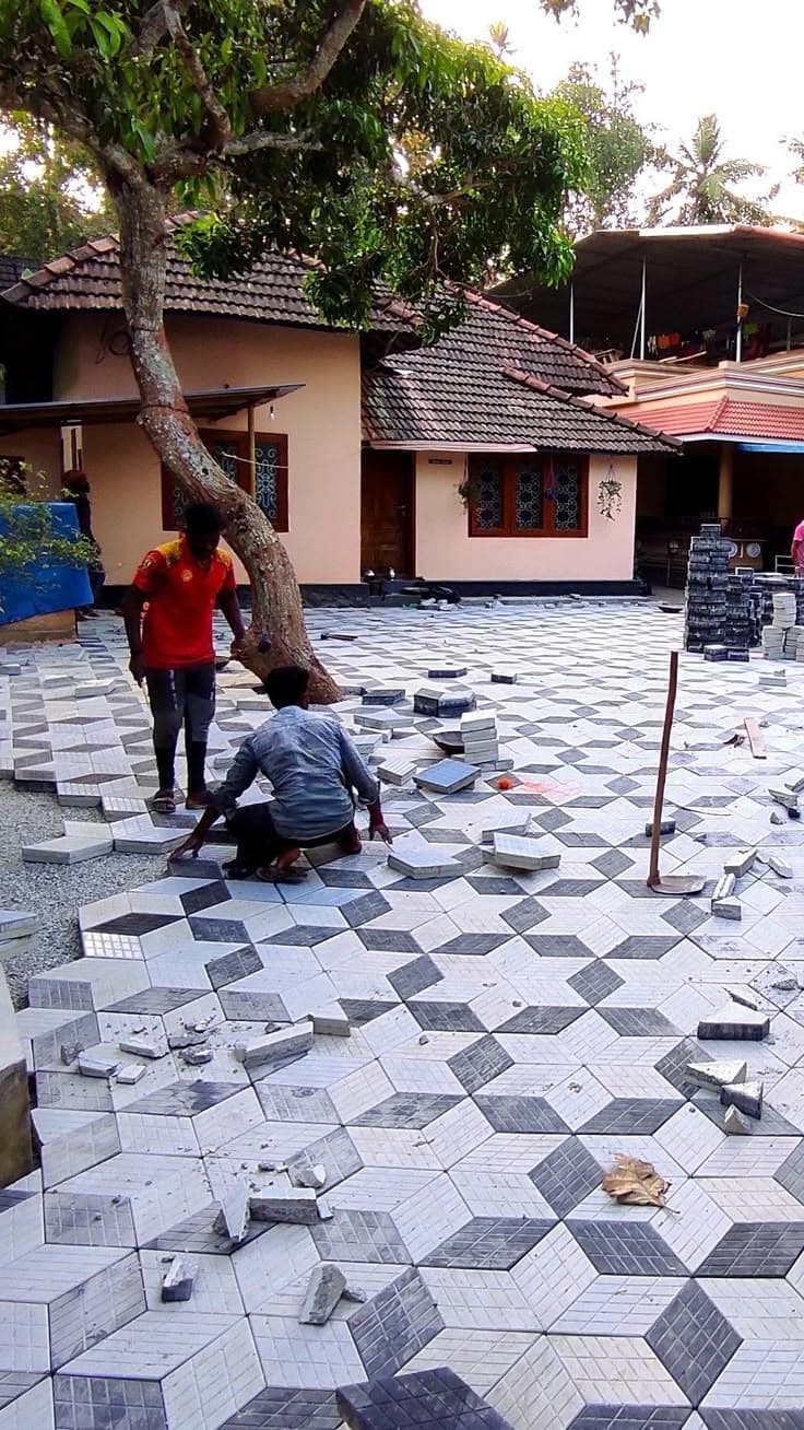 Pose pavé autobloquant 